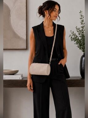NWT Kate Spade Roulette Suede Mini Convertible Barrel Bag Light Sand Crossbody
